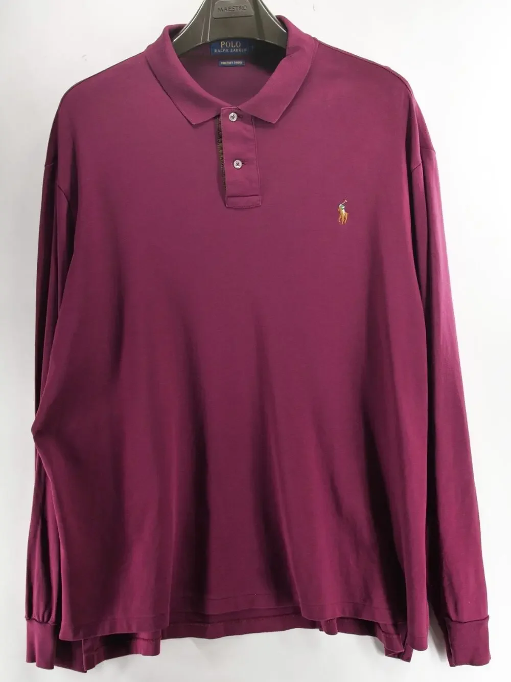 Polo Ralph Lauren Men's 2XL Maroon Long Sleeve Polo Shirt Pima Soft Touch